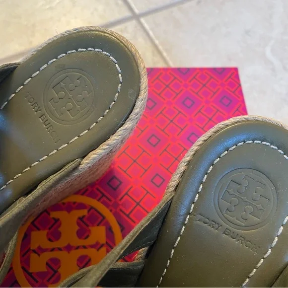 Tory Burch Bailey Multi-Strap Espadrille Wedge 110mm Banana Leaf Suede - Picture 6 of 12